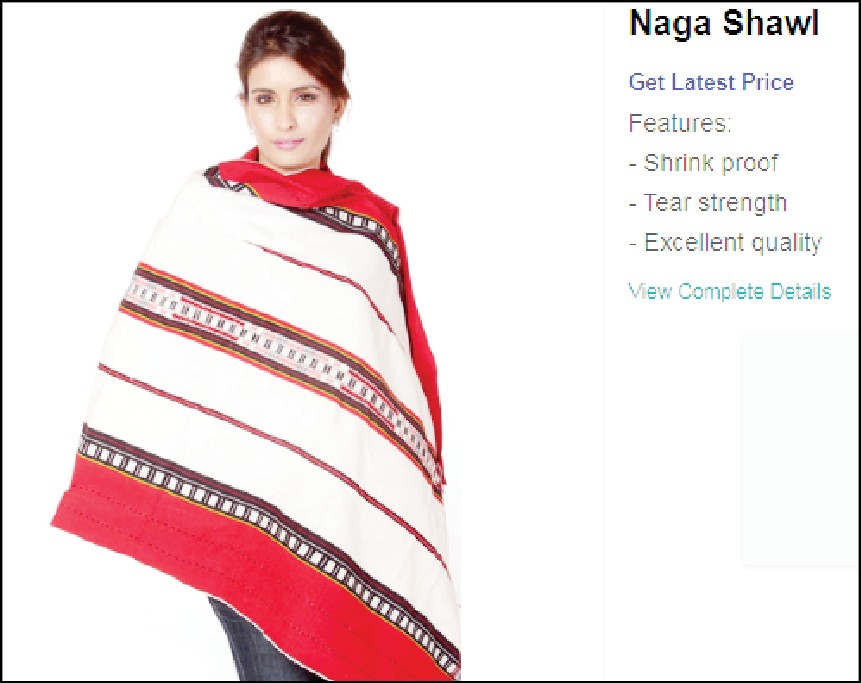 Sangeeta Sillk & Saree House, based in Sibsagar, Assam, also sells ‘traditional Naga shawls’ on indiamart.com, one of which is the GI tagged Chakhesang Rura.